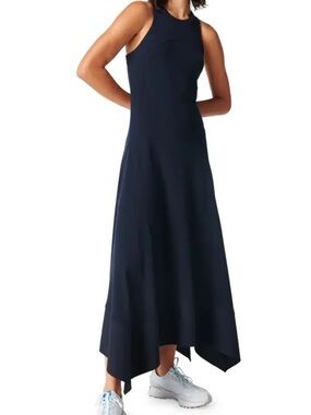 Sweaty Betty Maxi Dress Drift Racer Size 2 Navy Blue Asymmetrical Hem Racerback